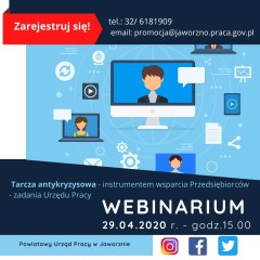 Zdjęcie artykułu Webinarium "Wsparcie Urzędu Pracy w ramach tarczy Antykryzysowej"